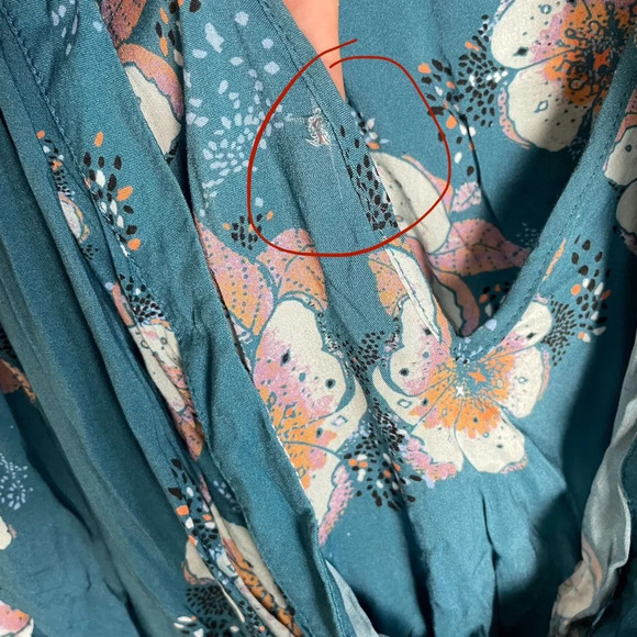 Free People Shirt Tuscan Dreams Printed Tunic Turquoise Blue Boho Floral Top - Picture 4 of 13